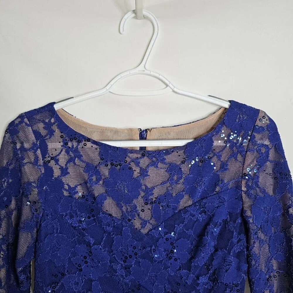 LAUREN RALPH LAUREN Y2K Dress NAVY BLUE LACE size 2 Cocktail Fit & Flare Prom - Picture 3 of 8